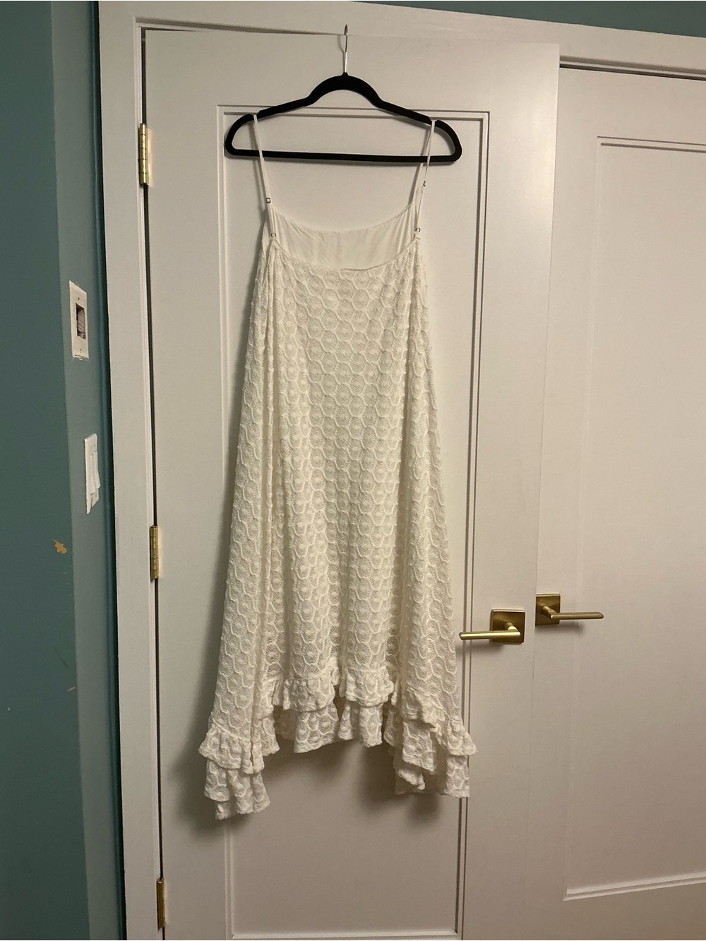 Anthropologie Ivory Lace Midi Slip Dress with Ruffled Hem